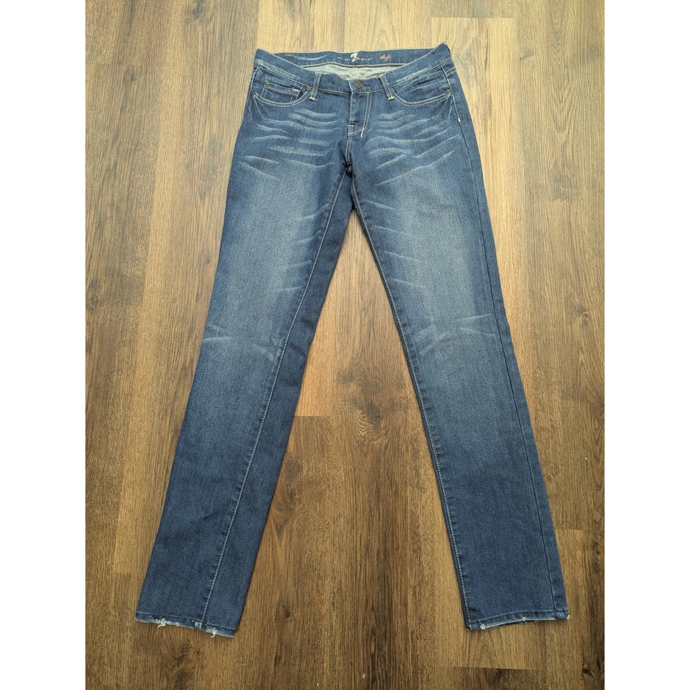 7 For All Mankind Dojo Jeans 28x34 Blue Medium Wash Straight Skinny Chain Sequin